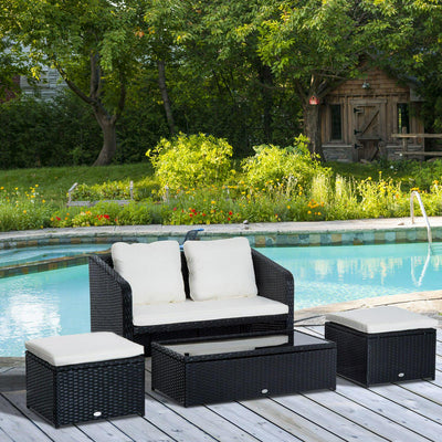 4-Seater Rattan Sofa Set Furniture, Galvanized Steel-Black