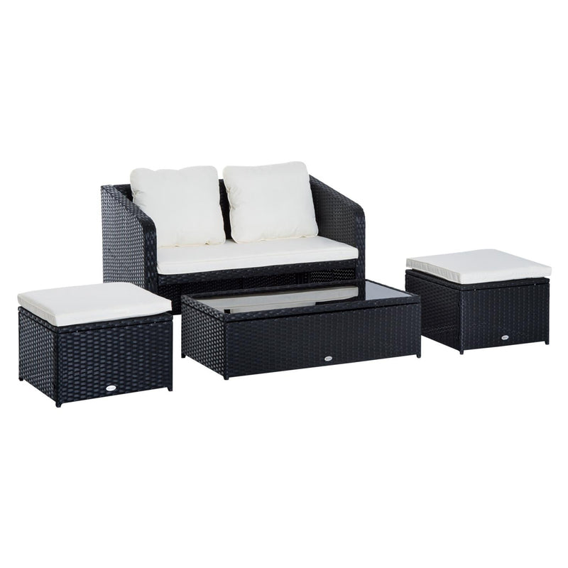 4-Seater Rattan Sofa Set Furniture, Galvanized Steel-Black