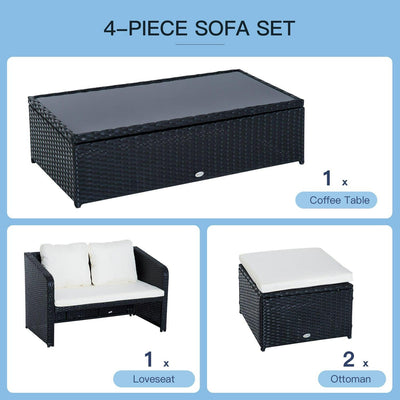 4-Seater Rattan Sofa Set Furniture, Galvanized Steel-Black