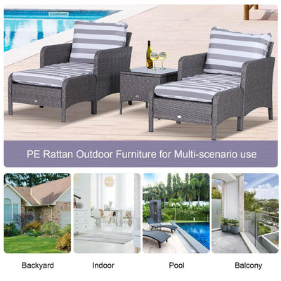 5 PCs PE Rattan Garden Furniture Set- Dark Grey