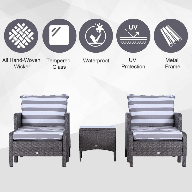 5 PCs PE Rattan Garden Furniture Set- Dark Grey