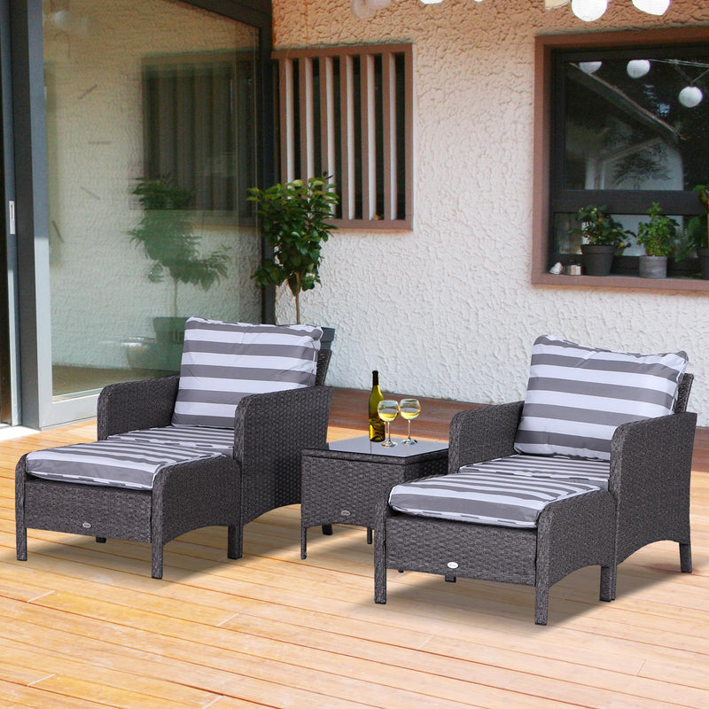 5 PCs PE Rattan Garden Furniture Set- Dark Grey