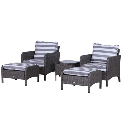 5 PCs PE Rattan Garden Furniture Set- Dark Grey