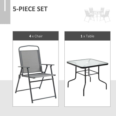 5 PCs Garden Dining Set Outdoor Furniture- Black