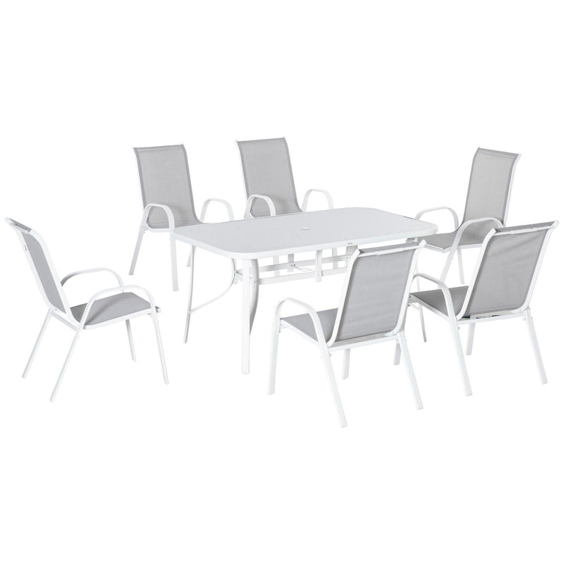 7 Piece Garden Dining Set With Table And Chairs- Grey