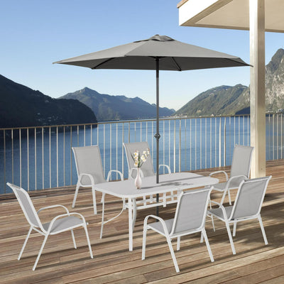 7 Piece Garden Dining Set With Table And Chairs- Grey