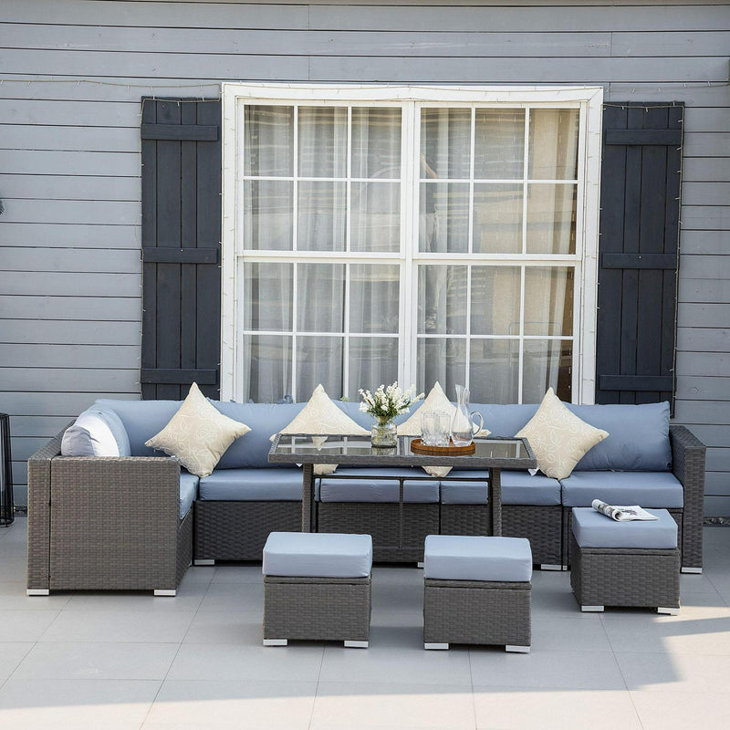 10 Pcs Corner Dining Sofa Set-Grey