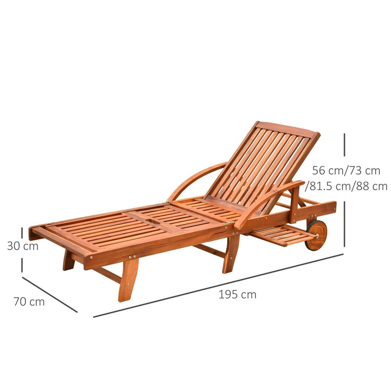 Acacia Wood Reclining Outdoor Garden Lounger W/ Wheels