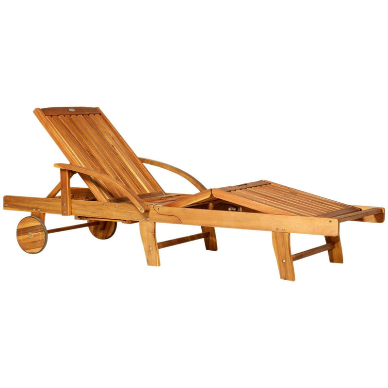 Acacia Wood Reclining Outdoor Garden Lounger W/ Wheels