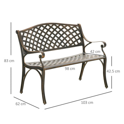 Cast Aluminium Outdoor Garden Bench 2 Seater Antique Patio Loveseat, Bronze