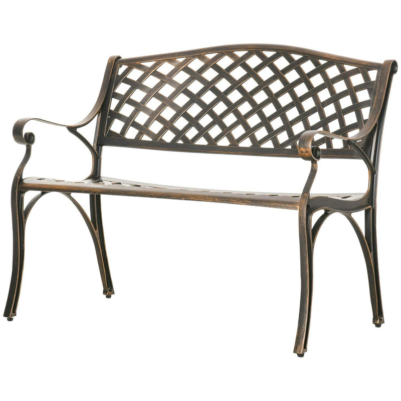 Cast Aluminium Outdoor Garden Bench 2 Seater Antique Patio Loveseat, Bronze