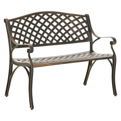 Cast Aluminium Outdoor Garden Bench 2 Seater Antique Patio Loveseat, Bronze