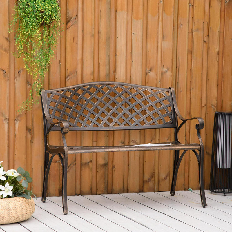 Cast Aluminium Outdoor Garden Bench 2 Seater Antique Patio Loveseat, Bronze