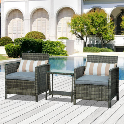 3 Pieces Garden Outdoor Rattan Furniture- Grey