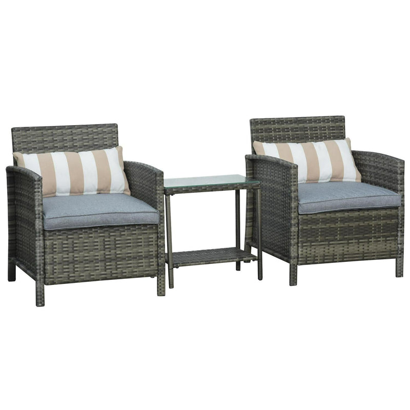 3 Pieces Garden Outdoor Rattan Furniture- Grey