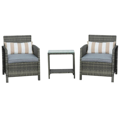 3 Pieces Garden Outdoor Rattan Furniture- Grey