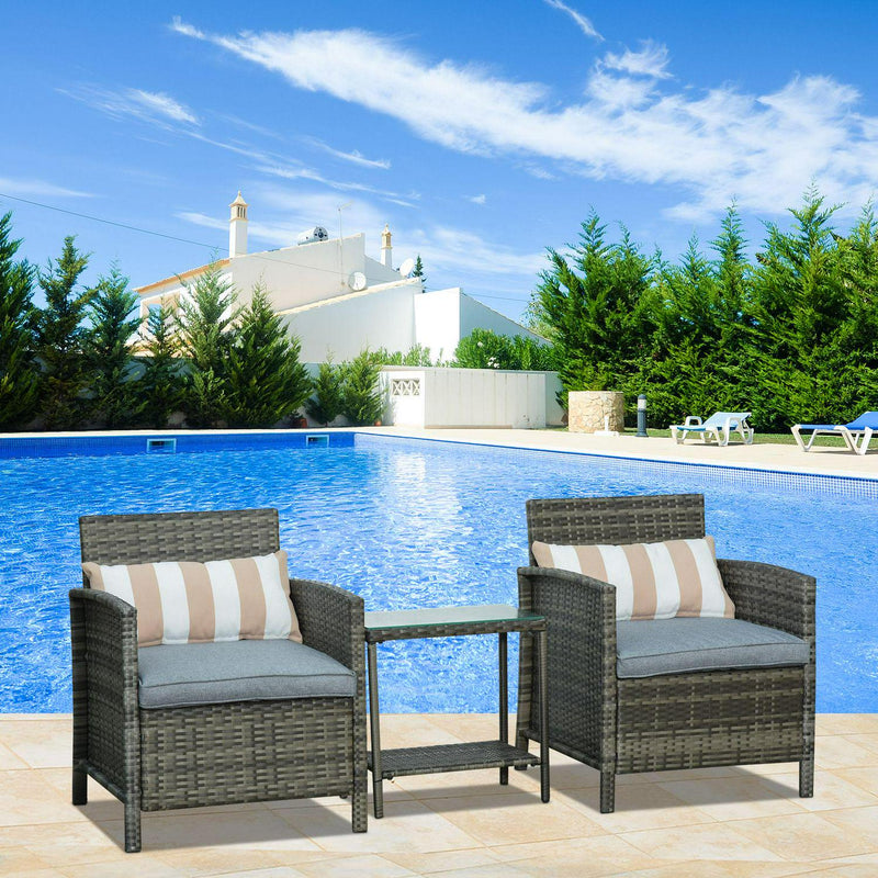 3 Pieces Garden Outdoor Rattan Furniture- Grey