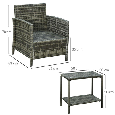 3 Pieces Garden Outdoor Rattan Furniture- Grey