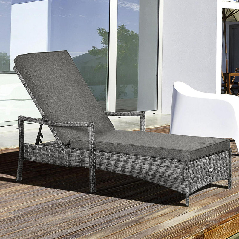 Patio Dual Rattan Wicker Single Lounger W/ 4-Level Adjustable Headrest