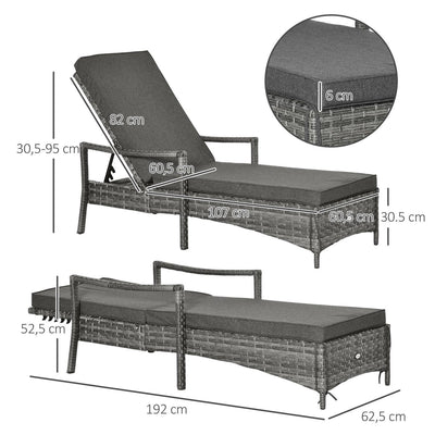 Patio Dual Rattan Wicker Single Lounger W/ 4-Level Adjustable Headrest