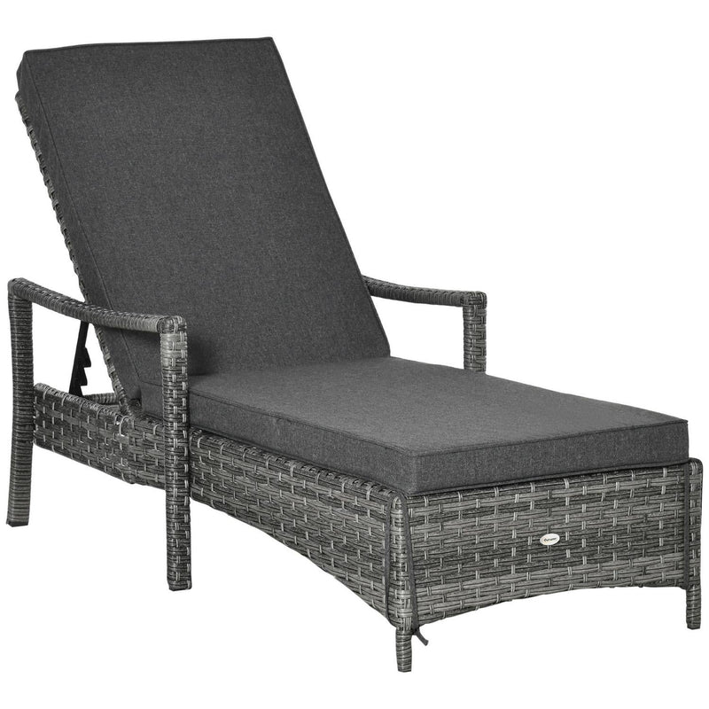 Patio Dual Rattan Wicker Single Lounger W/ 4-Level Adjustable Headrest