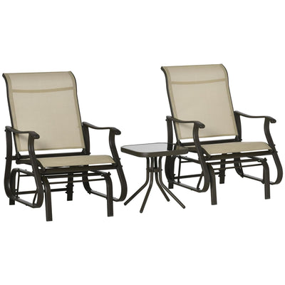 Set Of 3 Gliding Chair And Tea Table- Khaki