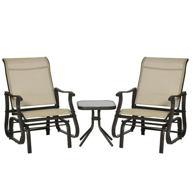 Set Of 3 Gliding Chair And Tea Table- Khaki