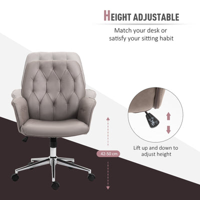 Tufted Ergonomic Desk Chair, Armrest & 360 degree Swivel Base-Grey