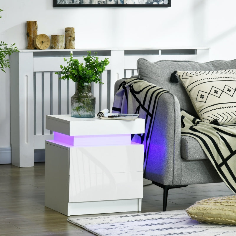 White Bedside Table With LED Light