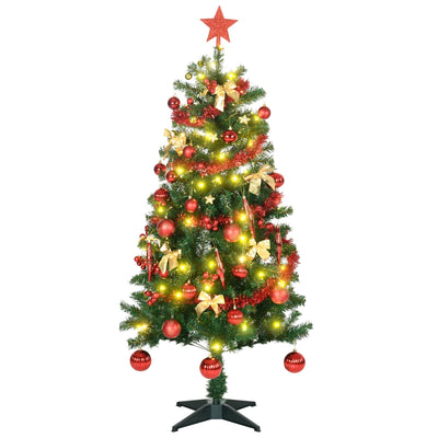 HOMCOM 5' Artificial Prelit Christmas Trees Holiday Décor with Warm White LED Lights, Auto Open, Tinsel, Ball, Star