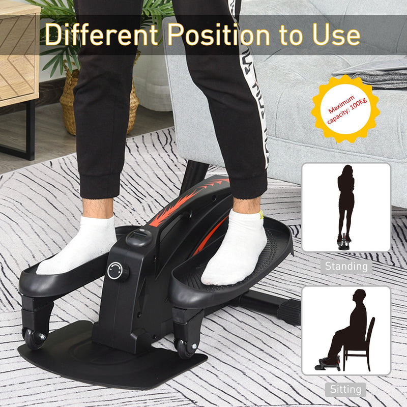 HOMCOM Mini Manual Elliptical Bike Under Desk Bike w/ LCD Monitor Anti-Slip Pedals Adjustable Resistance Home Office Compact Exercise Trainer