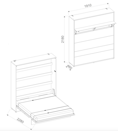 BC-13 Vertical Wall Bed Concept 180cm With Storage Cabinets and LED