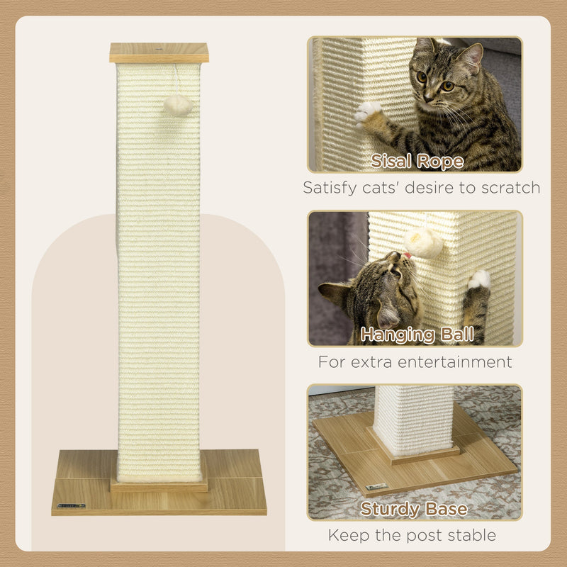 PawHut 80 cm Scratching Post Cat Tree with Play Ball, Scratching Post Made of Sisal Rope