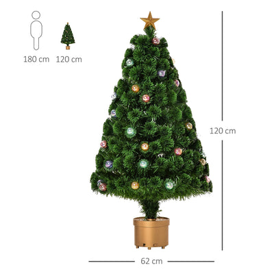 HOMCOM 4FT Prelit Artificial Christmas Tree Fiber Optic Holiday Home Xmas Indoor Decoration with Golden Stand Green