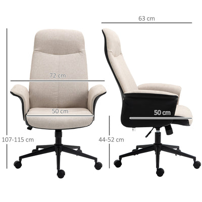 Vinsetto High Back Office Chair, Linen Fabric Computer Desk Chair with Armrests, Tilt Function, Adjustable Seat Height, Beige