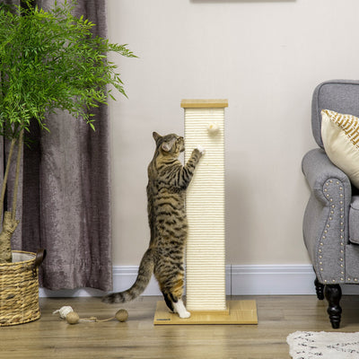 PawHut 80 cm Scratching Post Cat Tree with Play Ball, Scratching Post Made of Sisal Rope