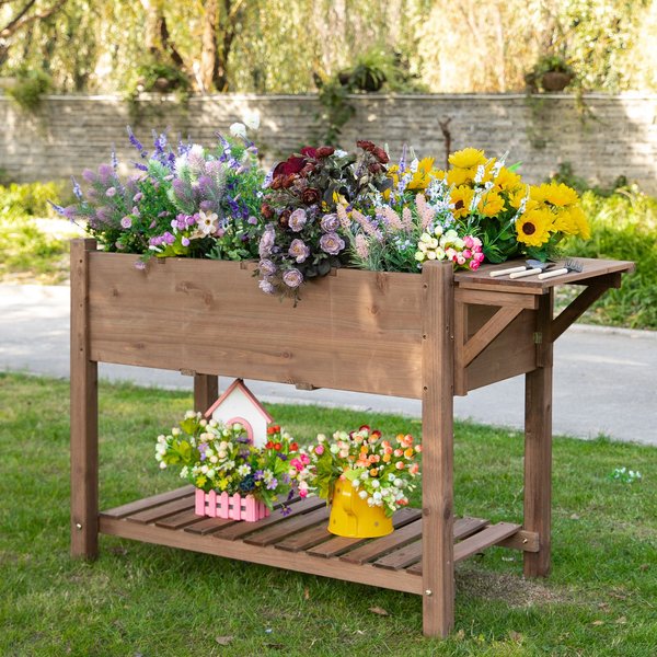 123 X 54 74 Cm. Wooden Garden Plant Stand W/ Shelf