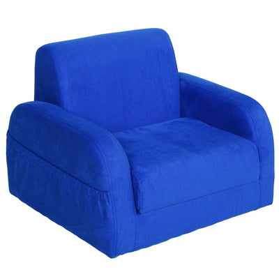 HOMCOM 2 In 1 Kids Children Sofa Chair Bed Folding Couch Soft Flannel Foam Toddler Furniture for 3-4 years old Playroom Bedroom Living Room Blue