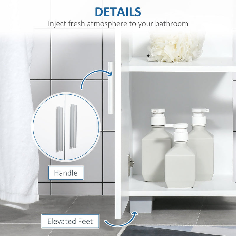 kleankin Pedestal Under Sink Cabinet, Modern Bathroom Vanity Unit, Storage Cupboard with Double Doors, Adjustable Shelf, White