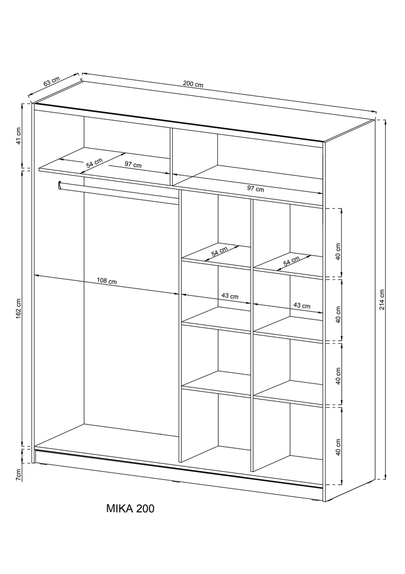 Mika 02 Sliding Door Wardrobe 200cm