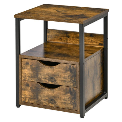 Industrial Side Table With Drawer, Rustic Brown