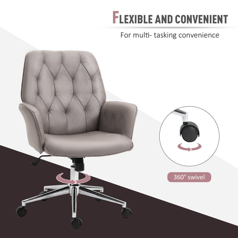 Tufted Ergonomic Desk Chair, Armrest & 360 degree Swivel Base-Grey