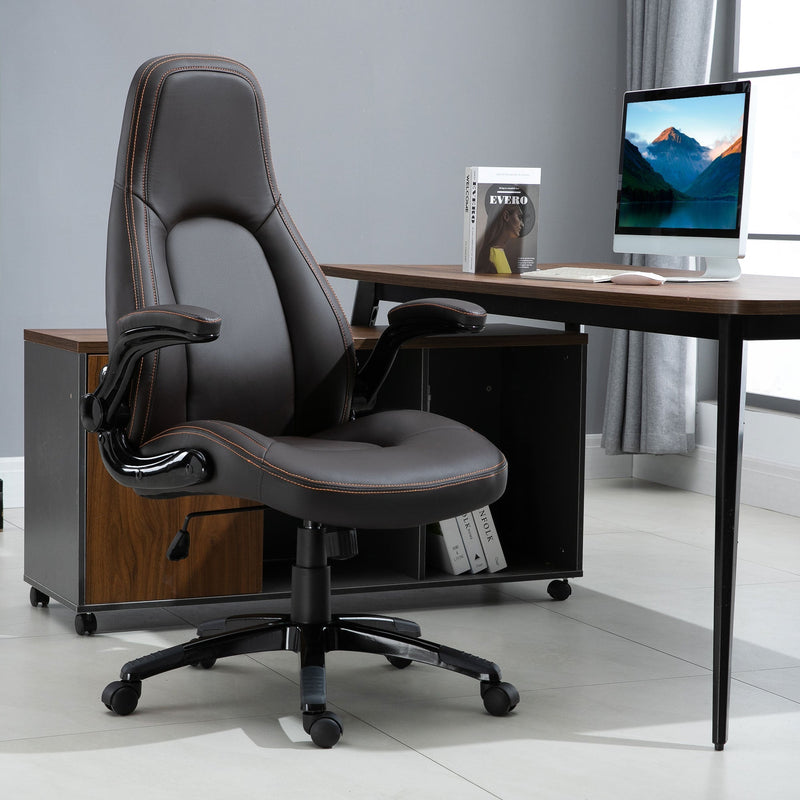 Vinsetto PU Leather Office Chair Swivel Computer Desk Chair with Adjustable Height Flip Up Armrests and Tilt Function Dark Brown