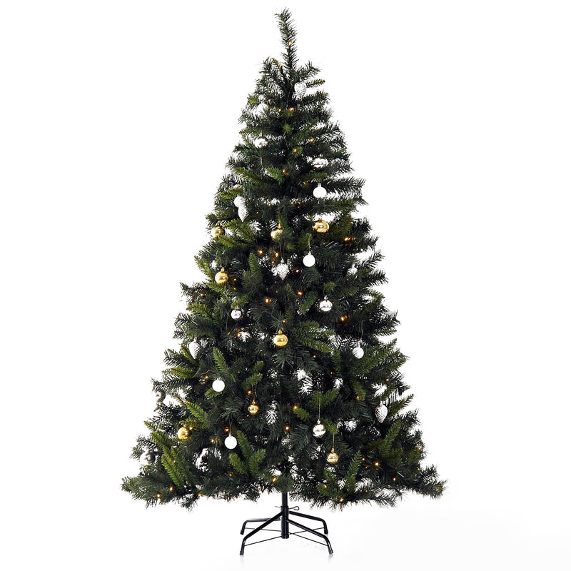 Pre-Lit Artificial Christmas Tree, Ornament, Metal Stand-Green 6FT