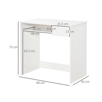 HOMCOM Compact Small Computer PC Table with Keyboard Tray Drawer Study Office Working Gaming  Writing Desk, White