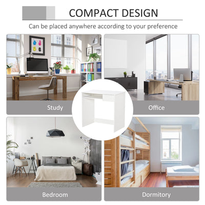 HOMCOM Compact Small Computer PC Table with Keyboard Tray Drawer Study Office Working Gaming  Writing Desk, White
