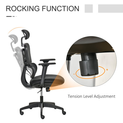 Vinsetto Mesh Office Chair, Ergonomic High-Back Swivel Desk Chair with Adjustable Height, Headrest, Lumbar Support, Padded Seat for Home Office Black