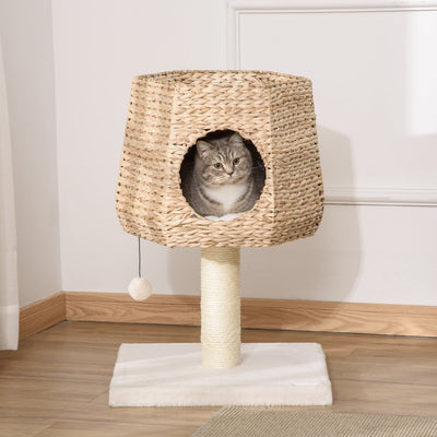 PawHut Cat Tree Cat Tower Climbing Activity Center Kitten Furniture with Cattail Fluff Bed Condo Sisal Scratching Post 45 x 45 x 66cm Natural