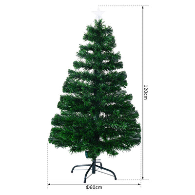 HOMCOM Artificial Christmas Tree, Metal Base, Pre-Lit, 1.2m