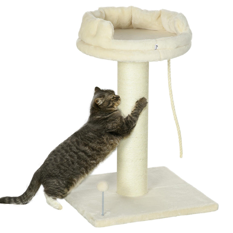 PawHut Cat Tree, with Sisal Wrapped Scratching Post - Cream